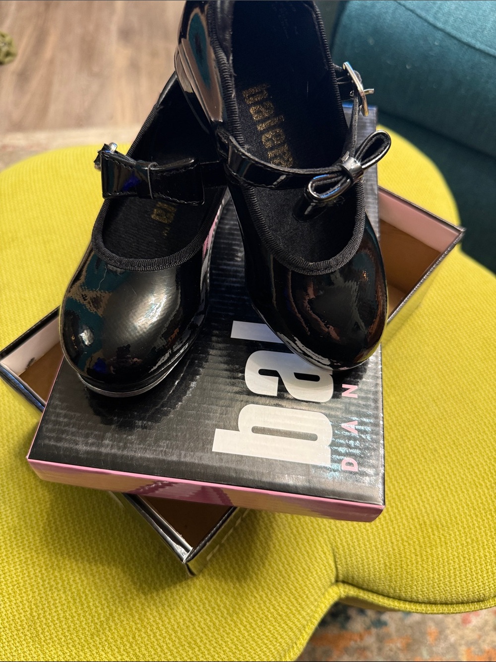 Kids Black Patent Mary Jane Tap Shoes with Bow